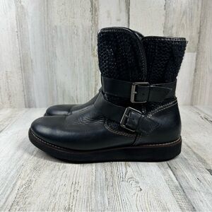 Bionica Nordic Black Knit Buckle Combat Ankle Boots #1372